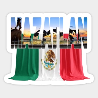 MAZATLAN - Mexico Beachfront Dolphins Sculpture Flag Sticker